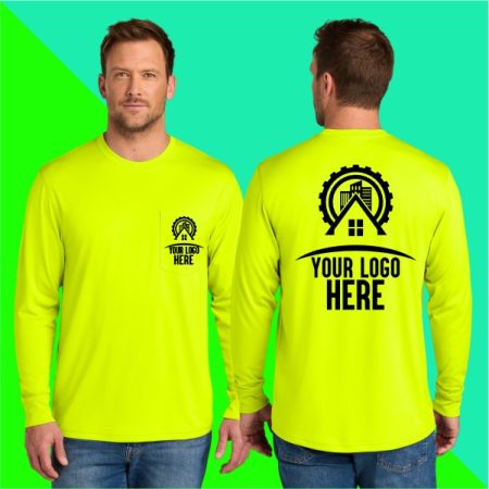 Custom long sleeve high visibility construction shirt with front and back logo