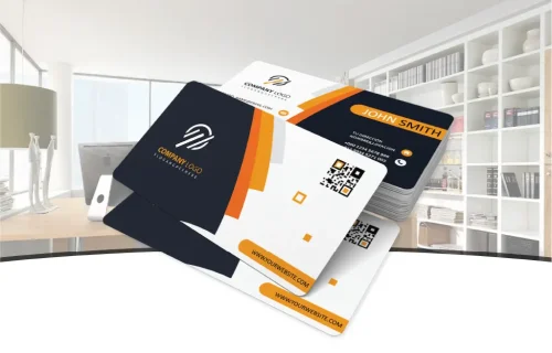 Custom printed business cards with logo, QR code, and contact info by Miami Epic Tees