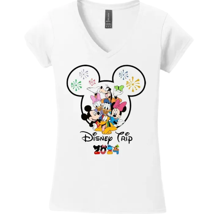 Custom printed Disney Trip 2024 family shirt with character artwork