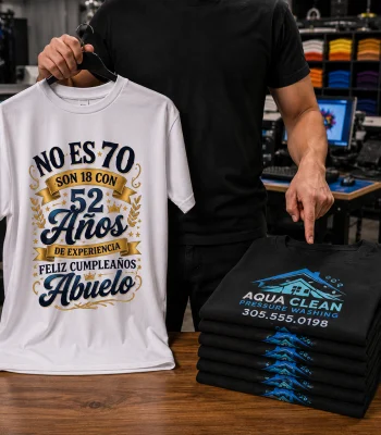 Custom shirts printed for both single orders and bulk orders at a professional custom apparel shop in Miami